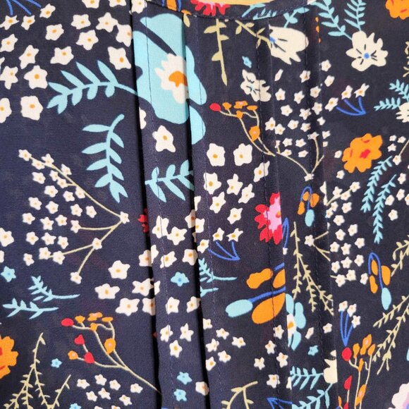 Primark Vibrant Blue Floral Short Sleeve Keyhole Blouse 4 - Picture 4 of 6